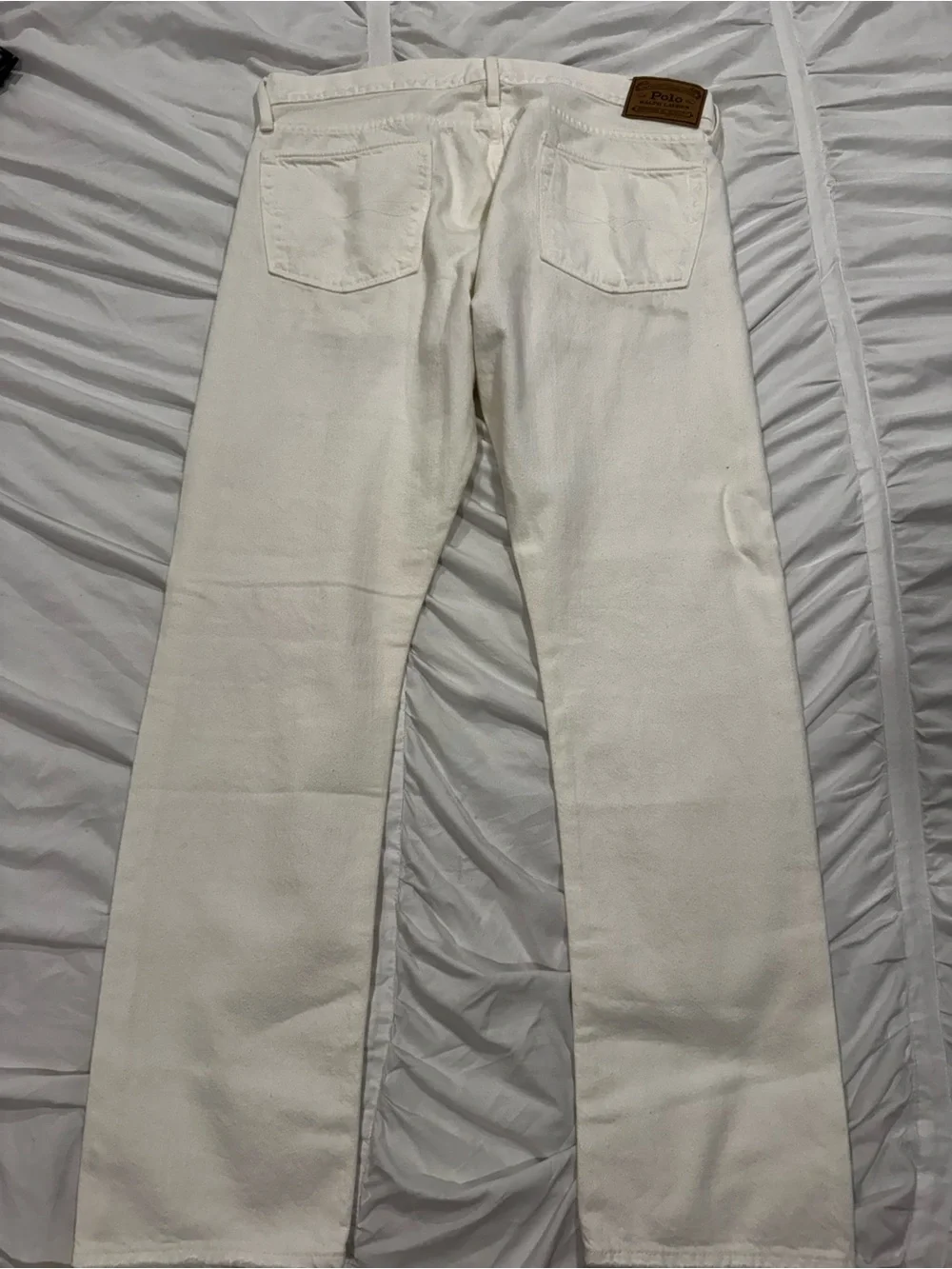 Ralph Lauren Men's White Straight Jeans with Distressed Detail